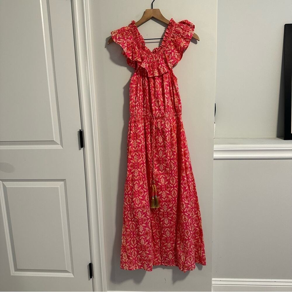 Anthropologie THML Pink Cotton Floral Tassel Maxi Dress Small - Picture 13 of 14